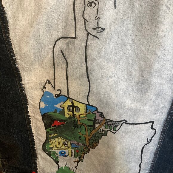 Vintage Hand-Painted Joni Mitchell Denim Jacket - Size L - Picture 4 of 7